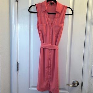 Express S Coral Sleeveless Shirtdress